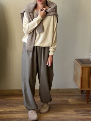 Брюки из шерстяной фланели LoroPiana Тауп