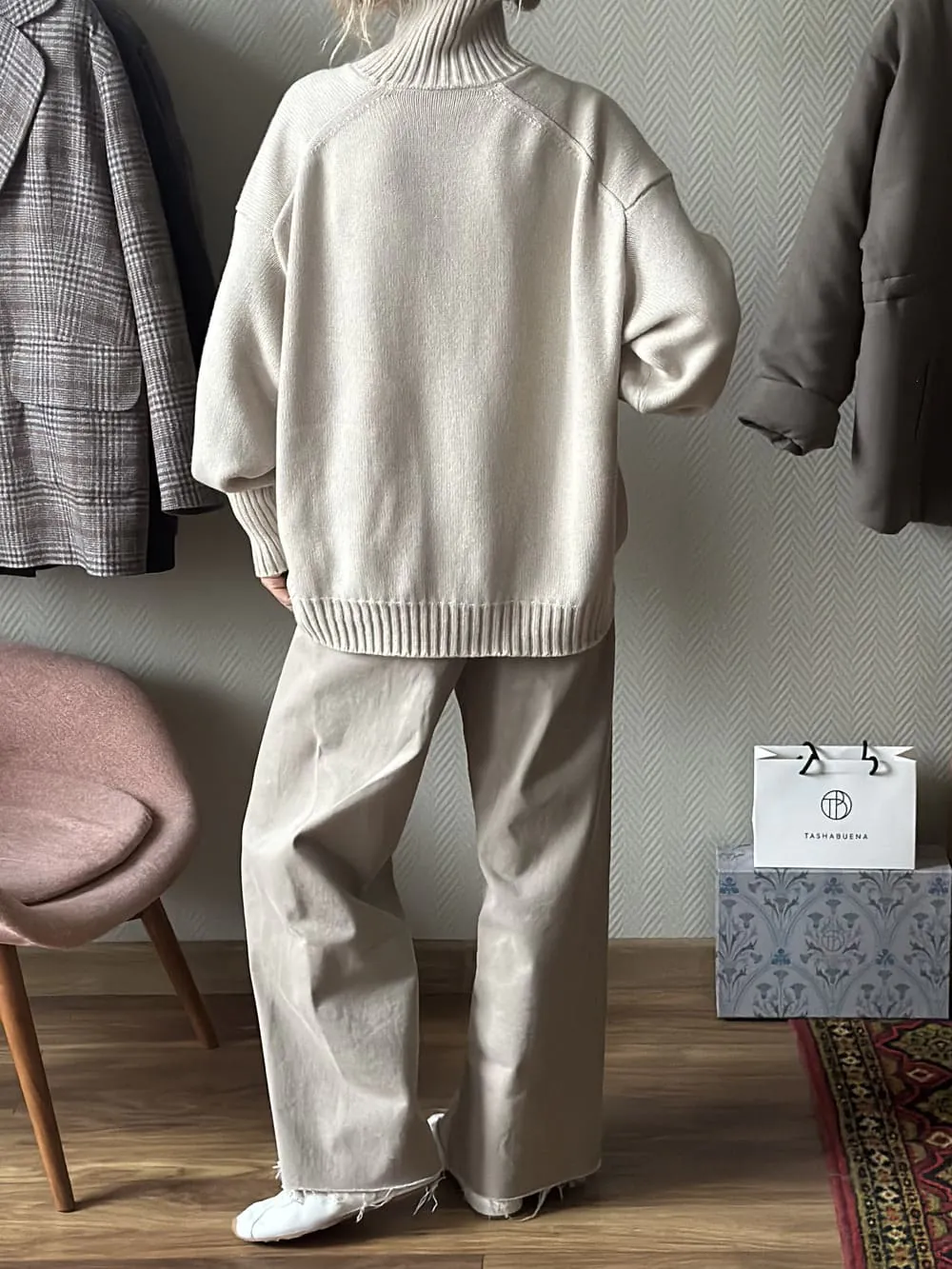 Свитер Оверсайз из 100% Baby кашемира LoroPiana Песочный