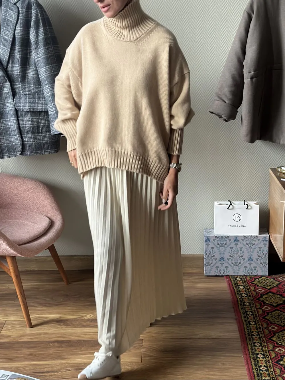 Свитер Оверсайз из 100% Baby кашемира LoroPiana Печенье