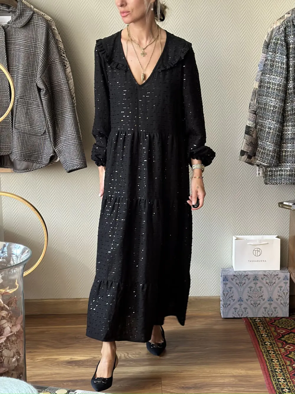 Платье Хиппи из льна со стеклярусом Ermano Scervino Селена