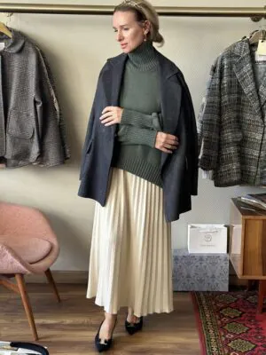 Юбка плиссе из 100% кашемира LoroPiana Молочная