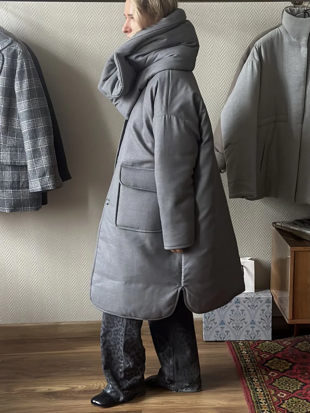 Пуховик Герда из 100% шерсти Loro Piana Грей
