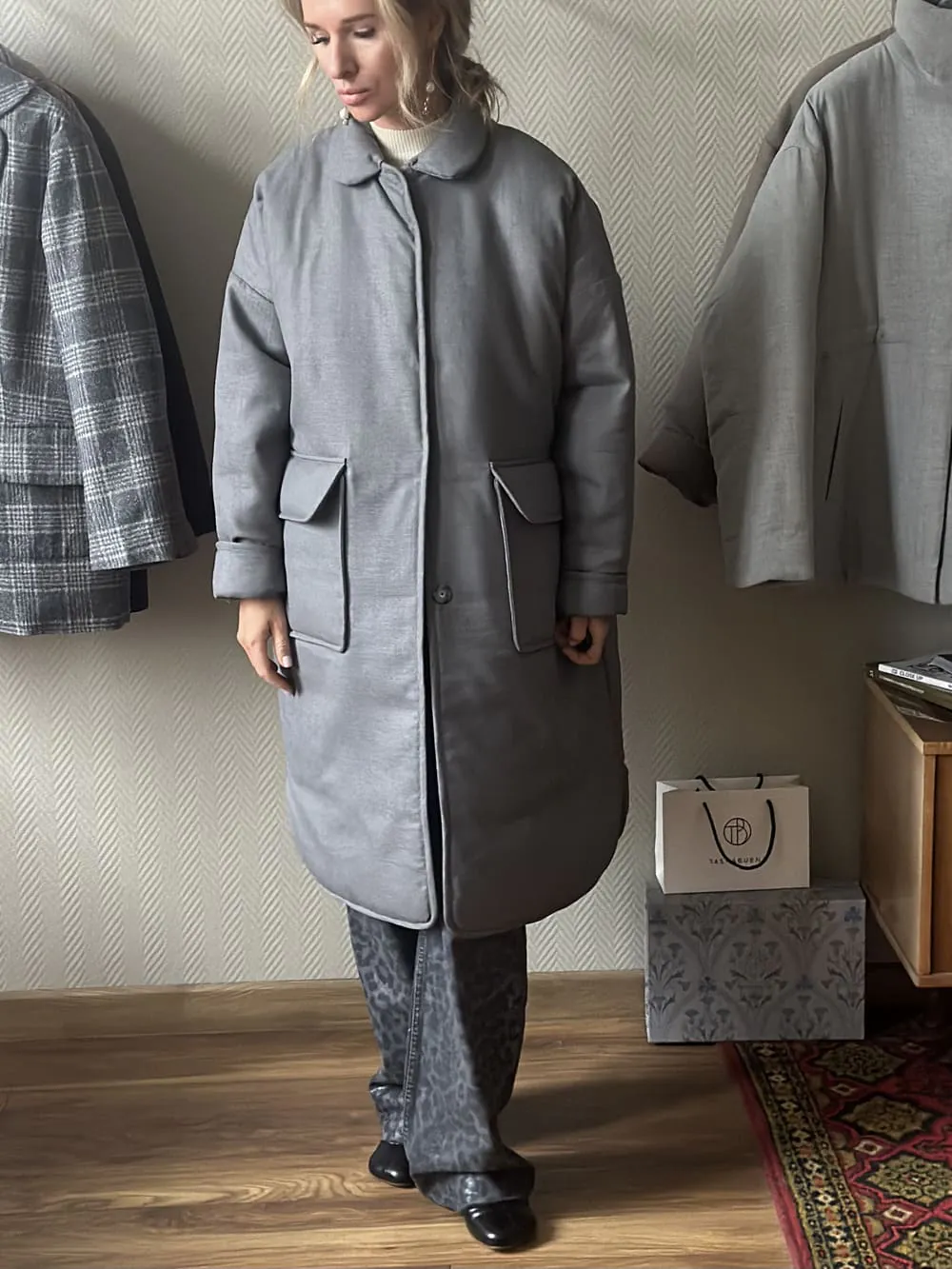 Пуховик Герда из 100% шерсти Loro Piana Грей