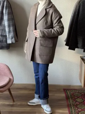 Пуховик пиджак из шерсти, шелка и кашемира Тартан Мягкий беж Пуховик пиджак из шерсти, шелка и кашемира Тартан Мягкий беж
