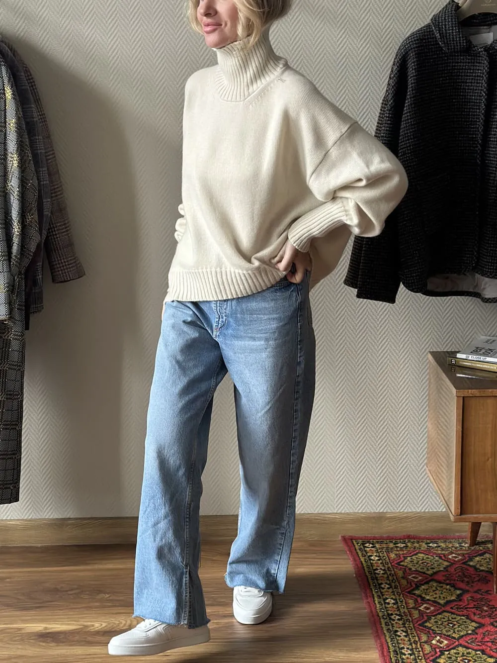 Свитер Оверсайз из 100% кашемира LoroPiana Молочный