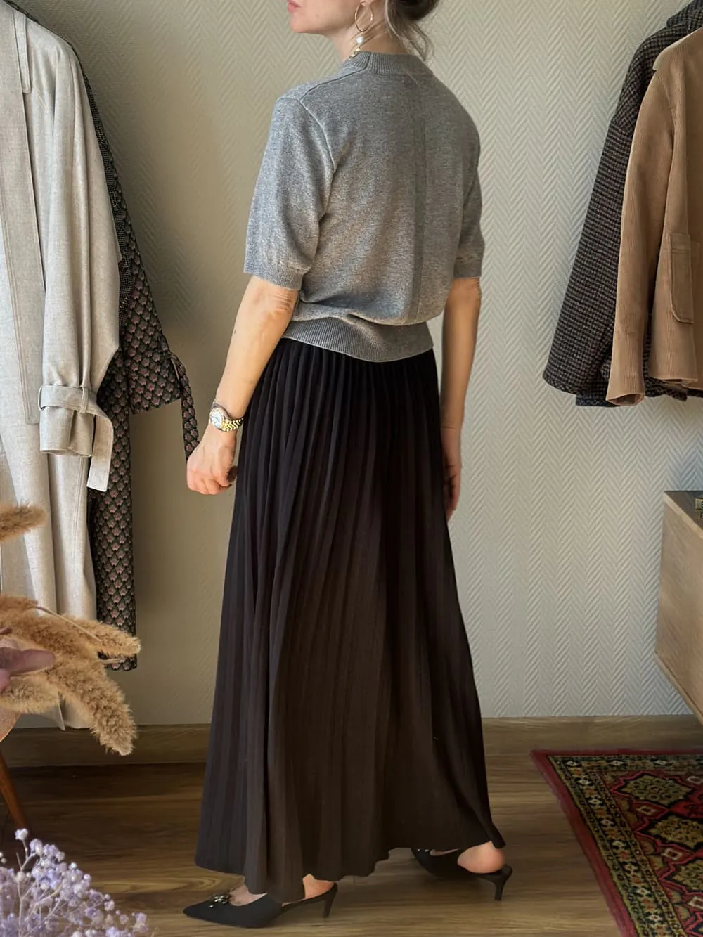 Юбка плиссе из 100% кашемира LoroPiana Черная