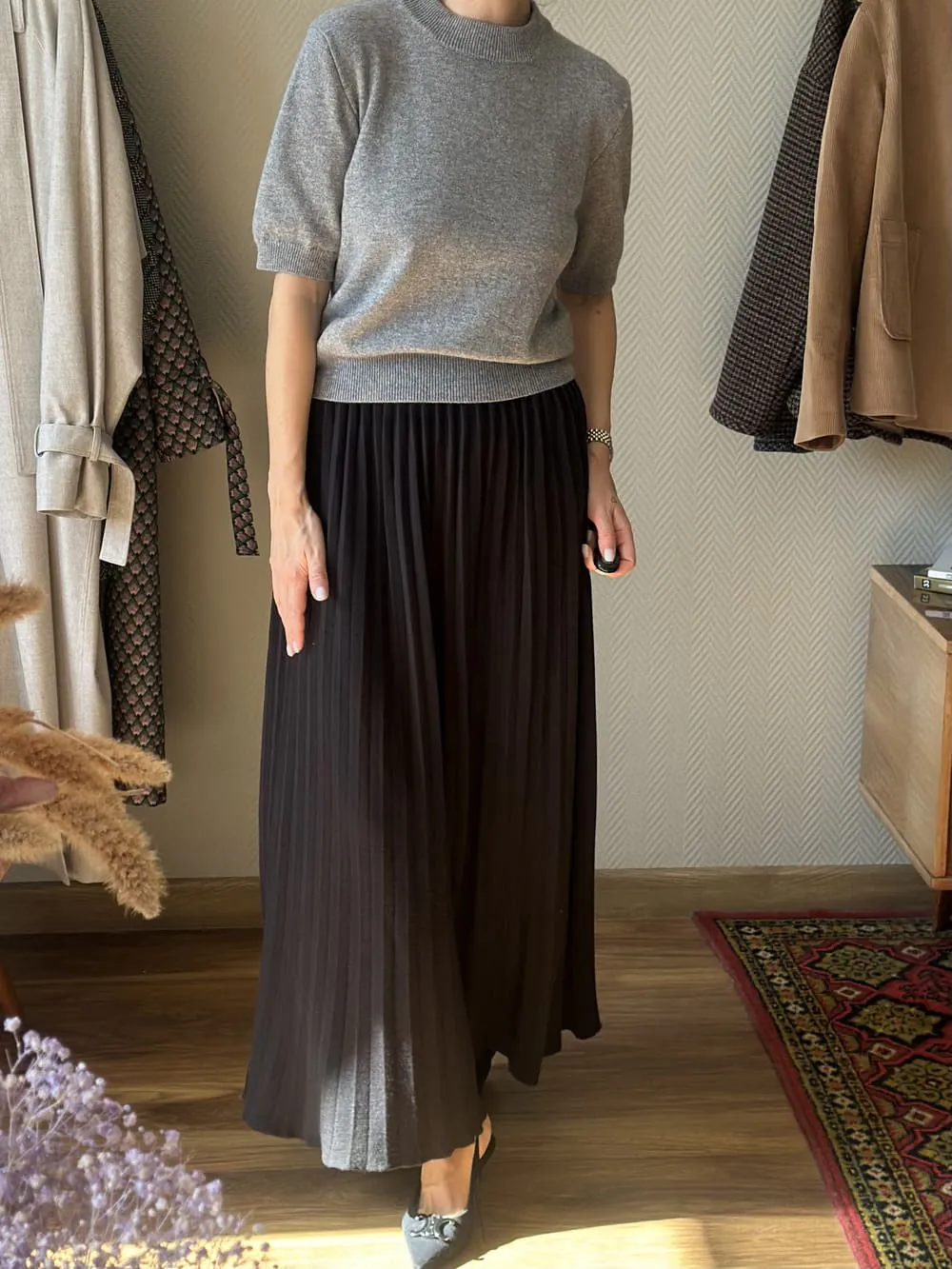 Юбка плиссе из 100% кашемира LoroPiana Черная