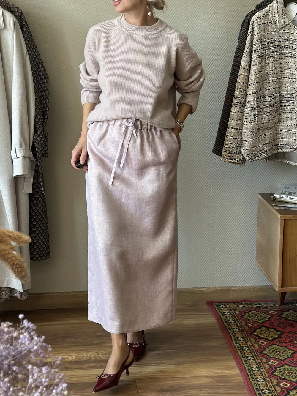Юбка с люрексом из льна и хлопка Brunello Cucinelli Майя