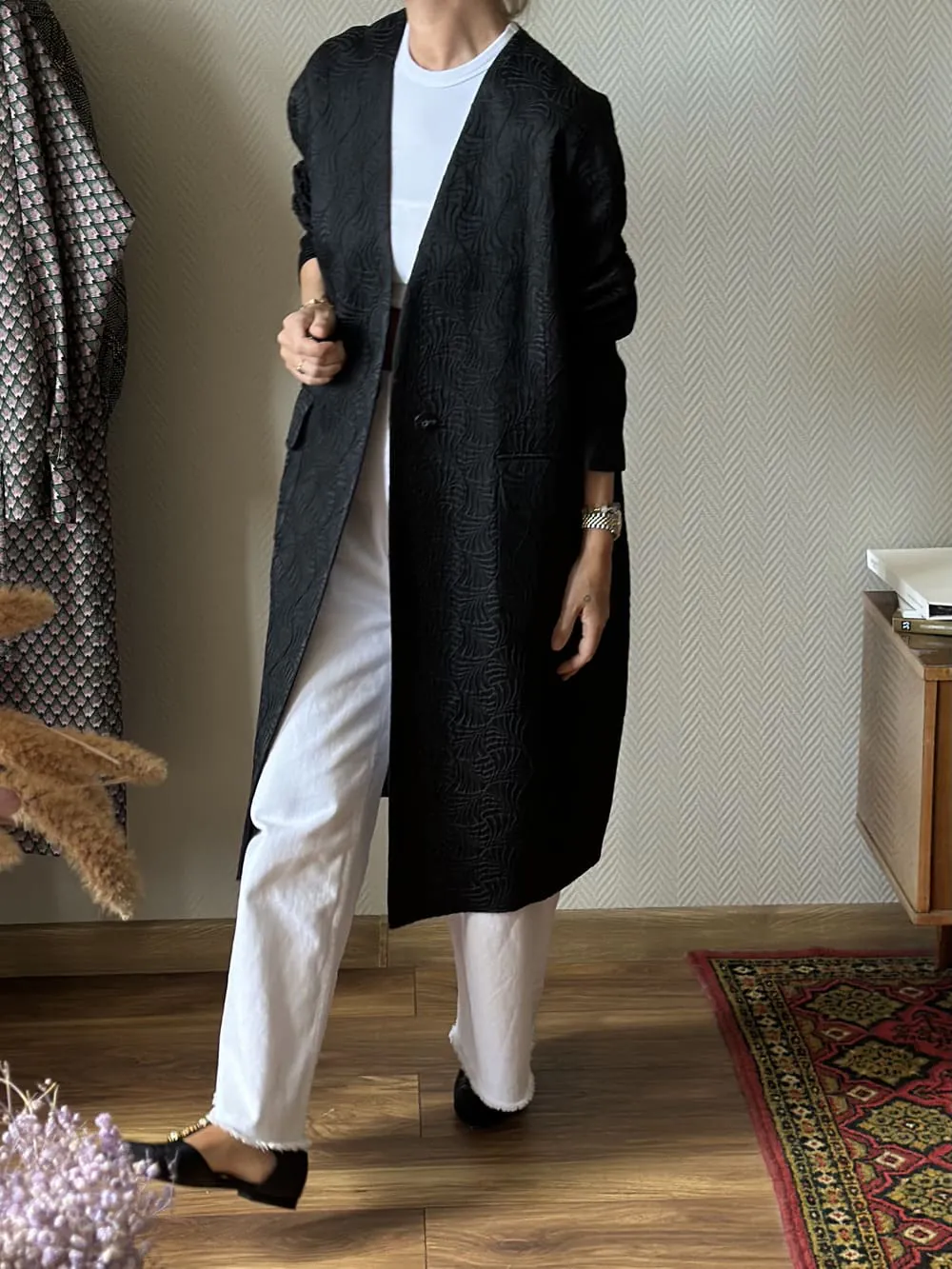 Пальто из жаккарда Art Deco Black