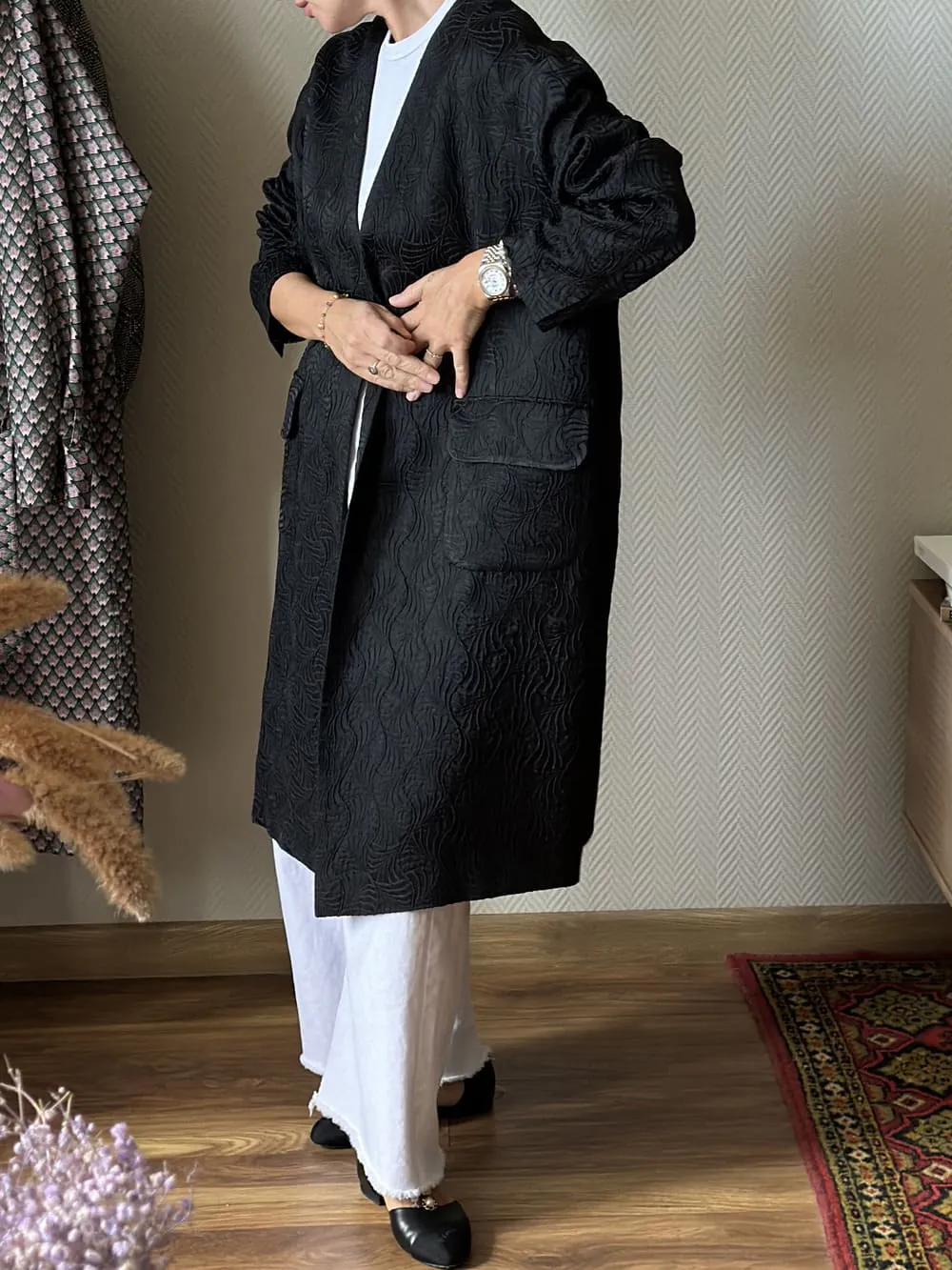 Пальто из жаккарда Art Deco Black
