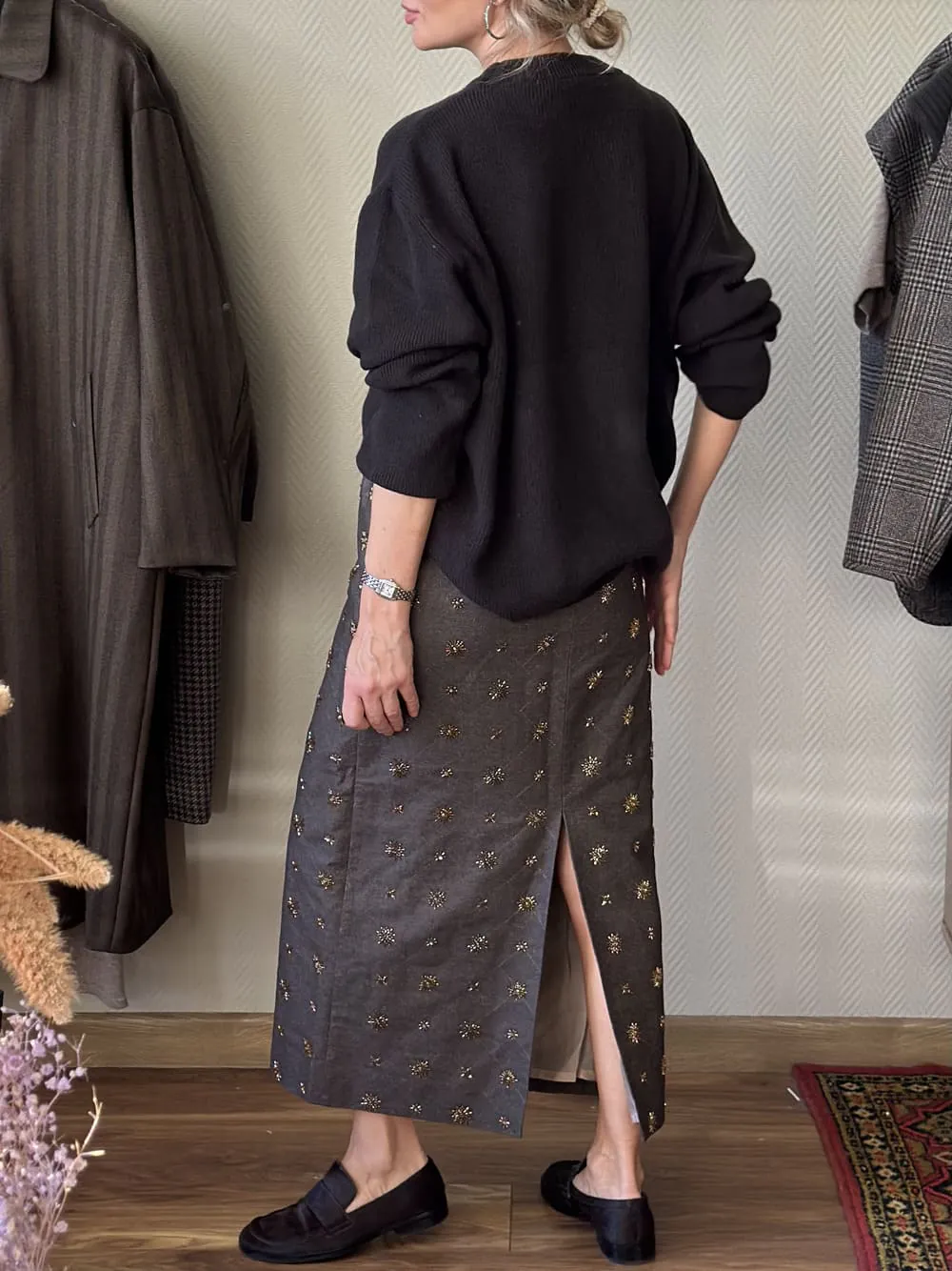 Юбка из джинсы с пайетками Ermano Scervino Какао