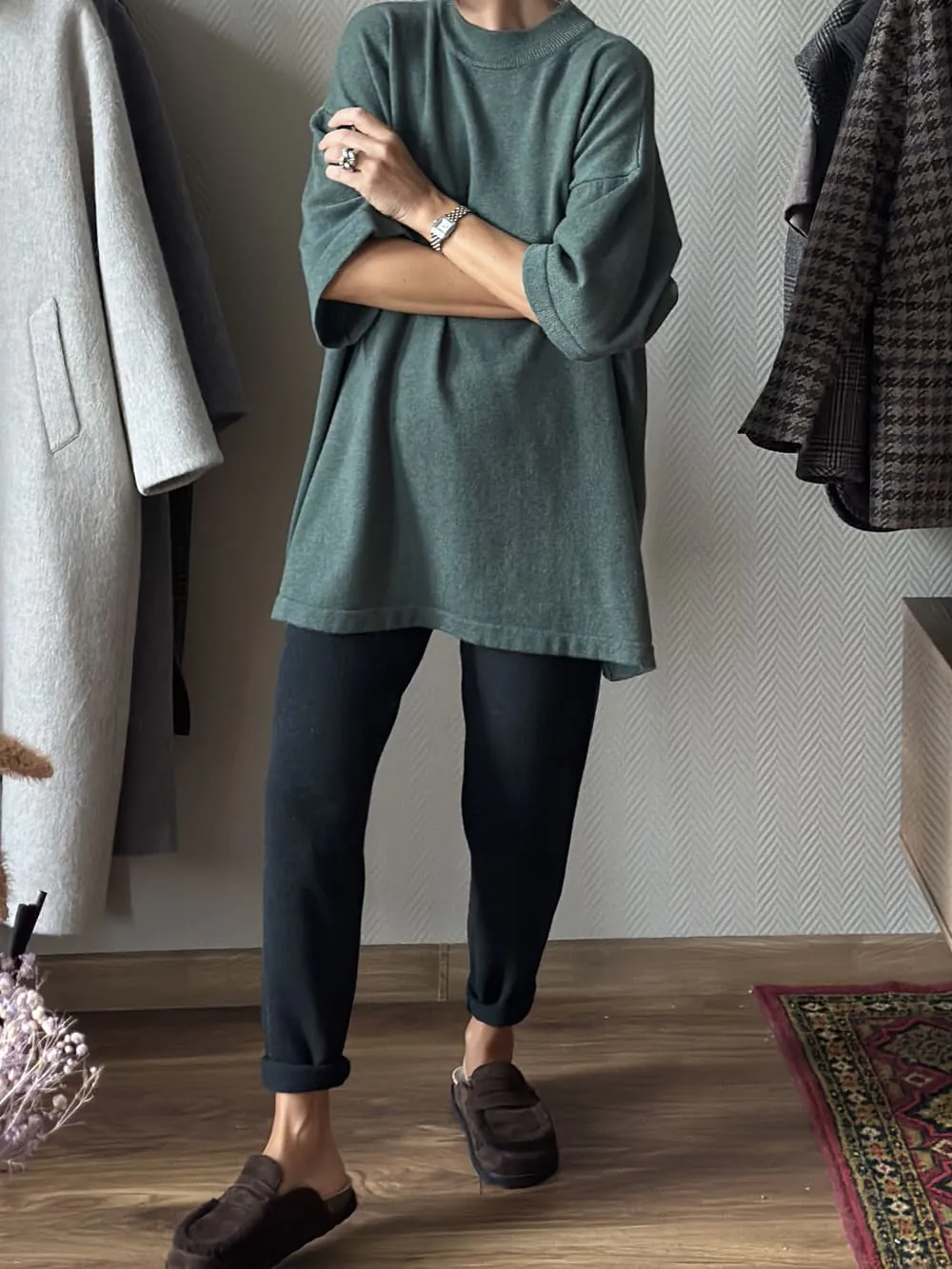Джемпер Серджио Стандарт из 100% кашемира LoroPiana Зеленый Мягкий Меланж