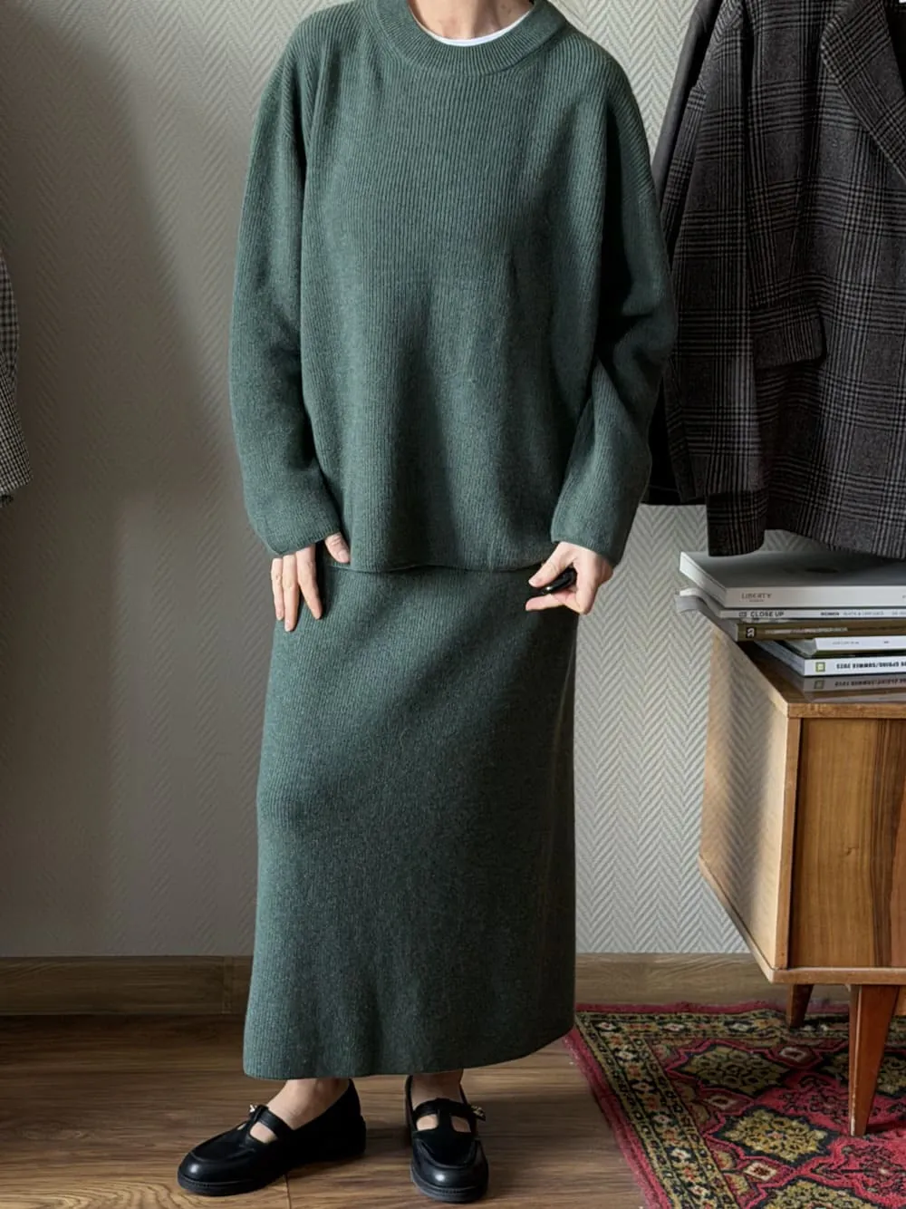 Костюм Грета из 100% кашемира LoroPiana Зелёный мягкий мелланж