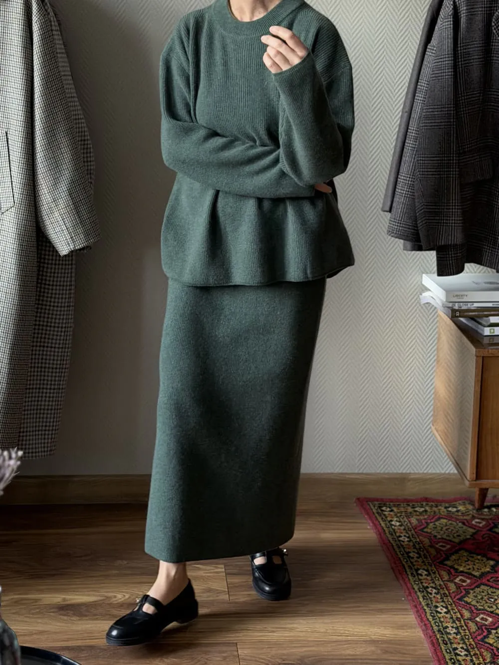 Костюм Грета из 100% кашемира LoroPiana Зелёный мягкий мелланж
