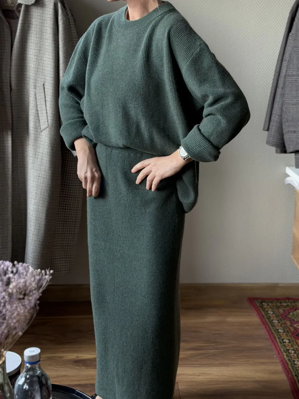 Костюм Грета из 100% кашемира LoroPiana Зелёный мягкий мелланж