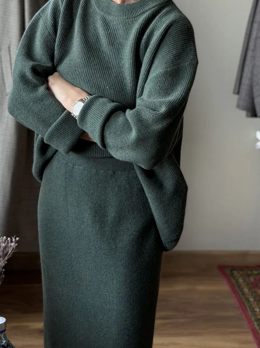 Костюм Грета из 100% кашемира LoroPiana Зелёный мягкий мелланж