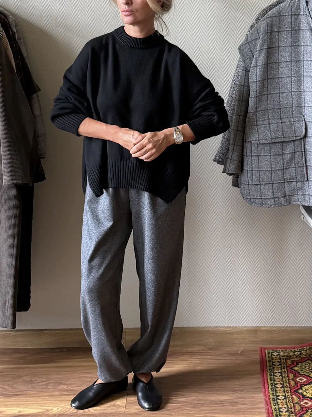 Брюки из шерстяной фланели LoroPiana темная классическая елочка